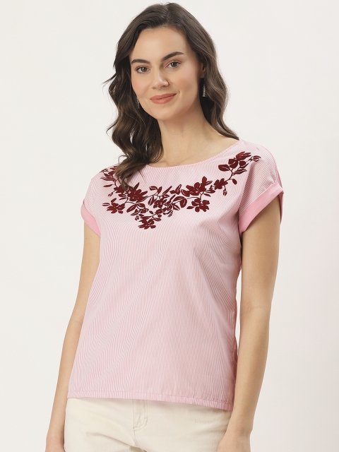 

Madame Women Pink & White Striped Top