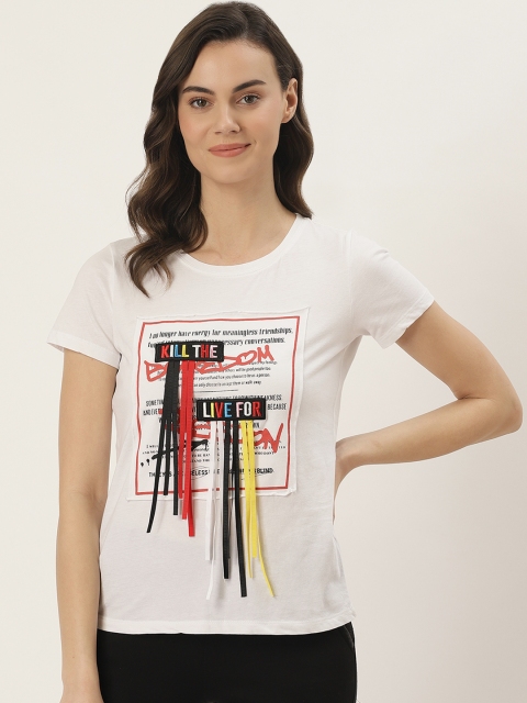 

Madame Women White & Red Printed Round Neck T-shirt