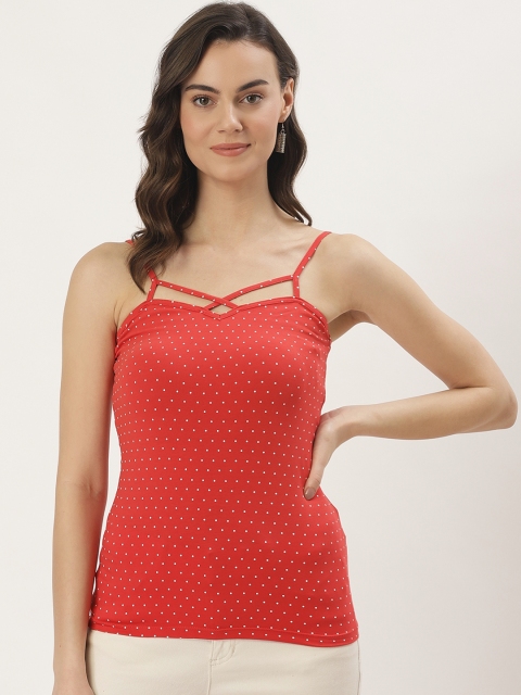 

Madame Women Red & White Printed Fitted Top