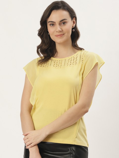 

Madame Women Yellow Solid Pure Cotton Top