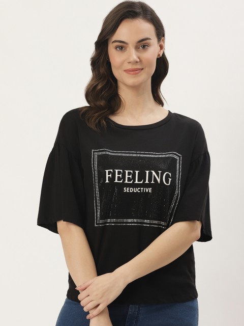 

Madame Women Black & Silver Embellished Top