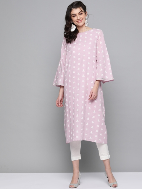

HERE&NOW Women Lavender & White Printed A-Line Kurta