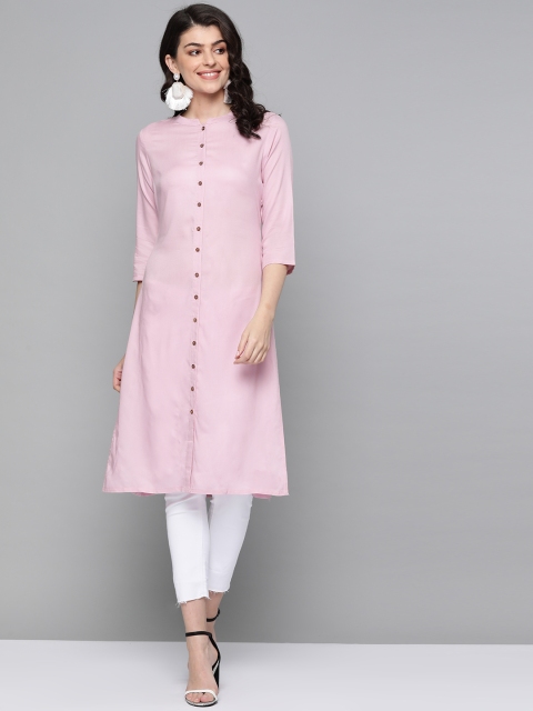 

HERE&NOW Women Lavender Solid Straight Kurta