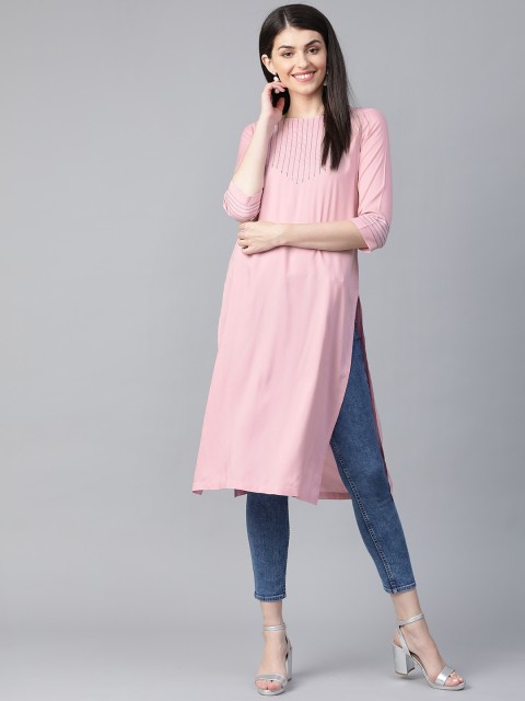 

HERE&NOW Women Pink Yoke Design Straight Kurta