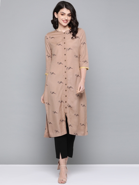 

HERE&NOW Women Brown Quirky Print Straight Kurta