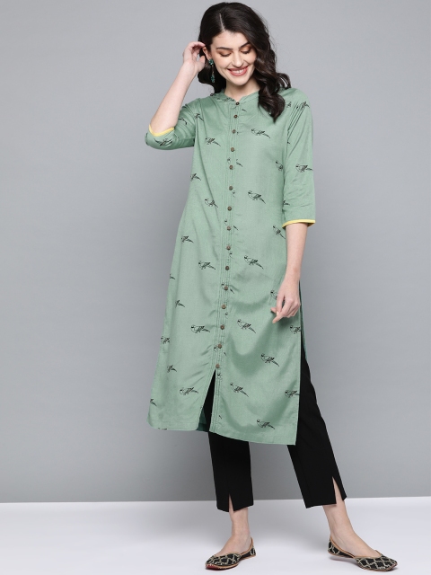 

HERE&NOW Women Green Quirky Print Straight Kurta