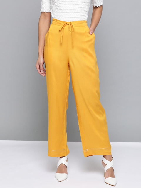 

HERE&NOW Women Mustard Yellow Solid Straight Palazzos