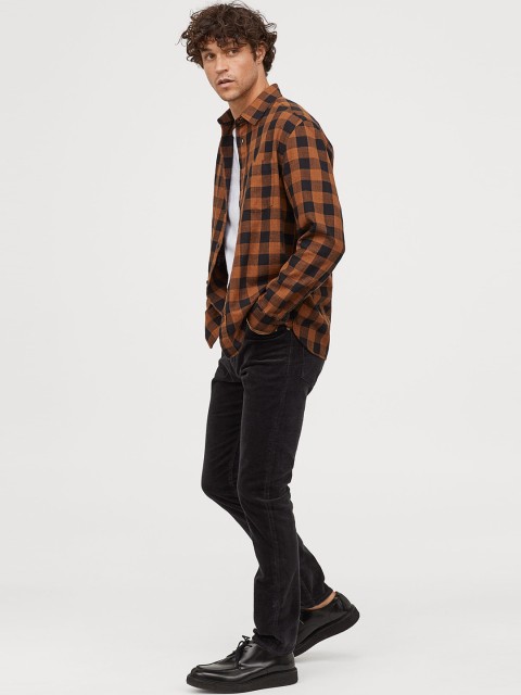 

H&M Men Black And Orange Cotton Shirt Regular Fit