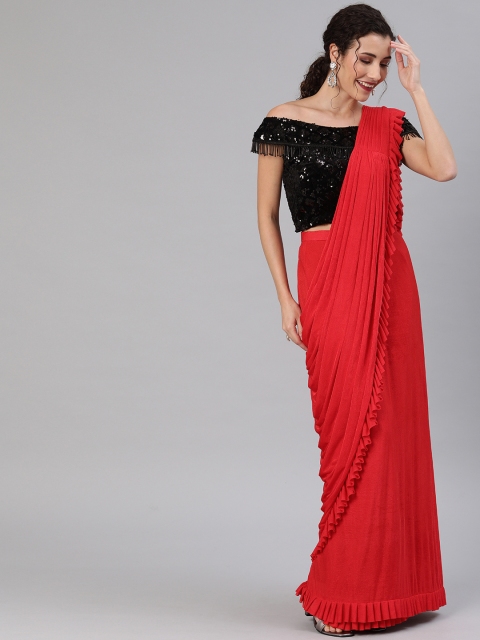 

Chhabra 555 Red & Black Poly Georgette Embellished Saree