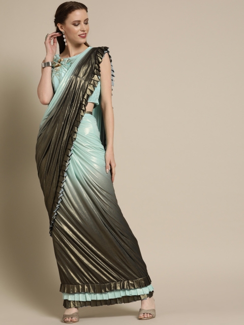 

Chhabra 555 Blue & Olive Green Poly Georgette Dyed Saree