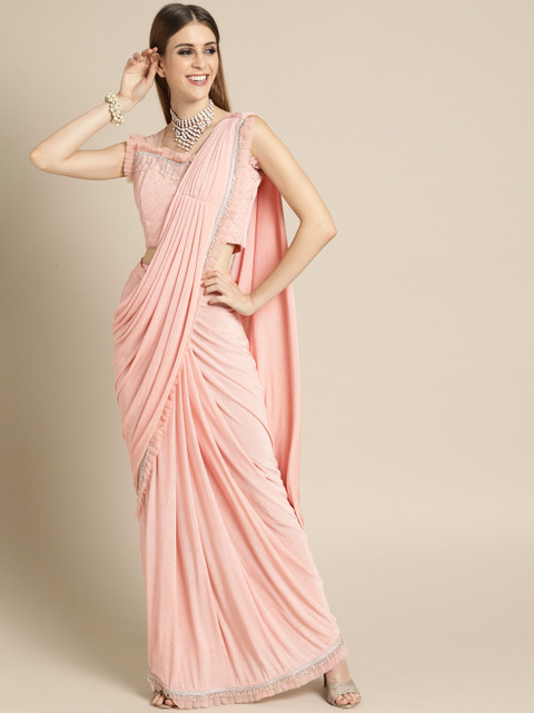 

Chhabra 555 Pink Solid Poly Georgette Saree