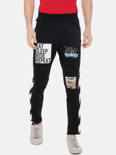 

Yuvraah Men Black & White Printed Straight Fit Track Pants