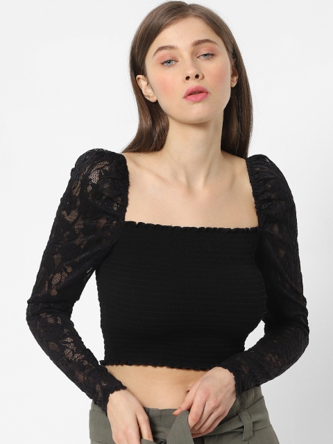 

ONLY Women Black Solid Square Neck Blouson Top