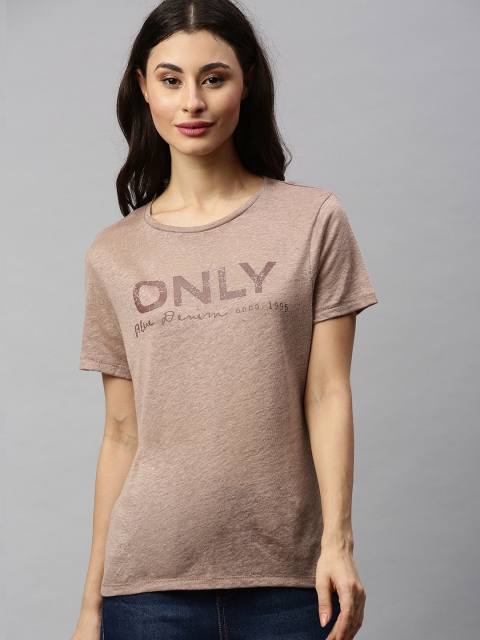 

ONLY Women Brown Printed Round Neck T-shirt