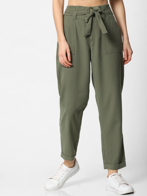 

ONLY Women Olive Green Loose Fit Solid Peg Trousers