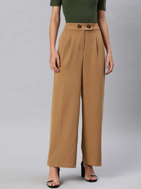 

ONLY Women Camel Brown Straight Fit Solid Parallel Trousers