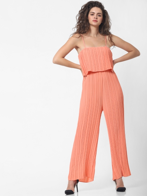 

ONLY Women Peach-Coloured Solid Layered Basic Jumpsuit with Plisse