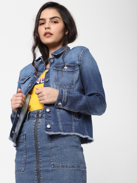 

ONLY Women Blue Washed Denim Jacket With Raw Edges