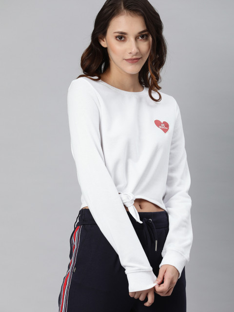 

ONLY Women White Solid Cropped Pullover Sweatshirt