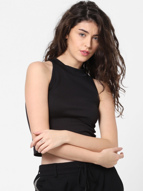 

ONLY Women Black Ribbed Fitted Cropped Top