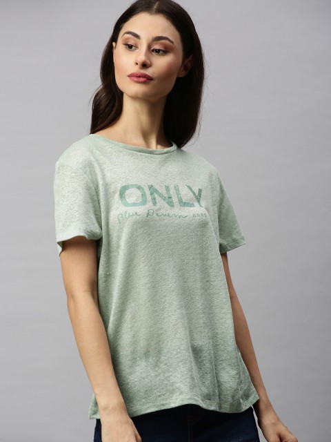 

ONLY Women Sea Green Printed Round Neck T-shirt
