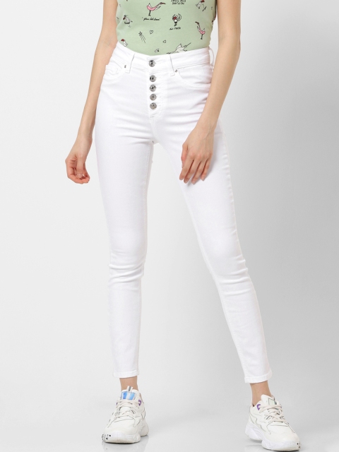

ONLY Women White Skinny Fit High-Rise Clean Look Stretchable Crop Jeans