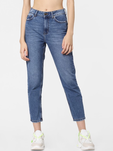 

ONLY Women Blue Straight Fit High-Rise Low Distress Stretchable Crop Jeans