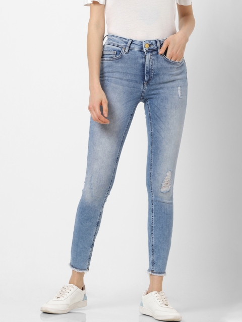 

ONLY Women Blue Skinny Fit Mid-Rise Low Distress Stretchable Crop Jeans