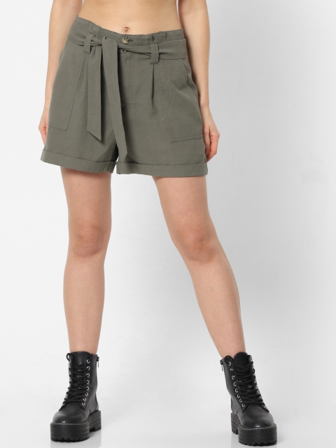 

ONLY Women Olive Green Solid High Rise Regular Fit Shorts