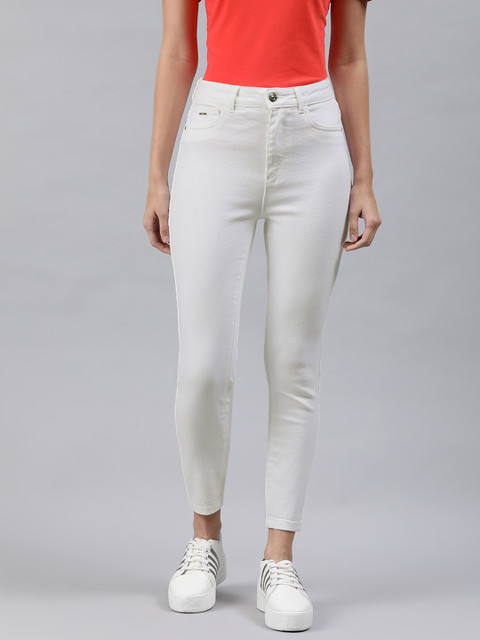 

ONLY Women White Mila Skinny Fit High-Rise Clean Look Cropped Jeans