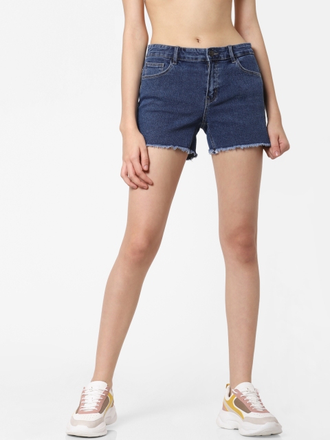 

ONLY Women Navy Blue Washed Skinny Fit Denim Shorts