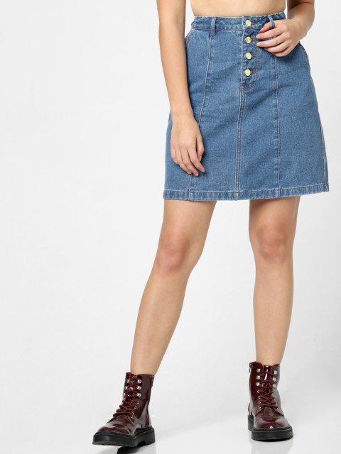 

ONLY Women Blue Solid Mini A-Line Denim Skirt