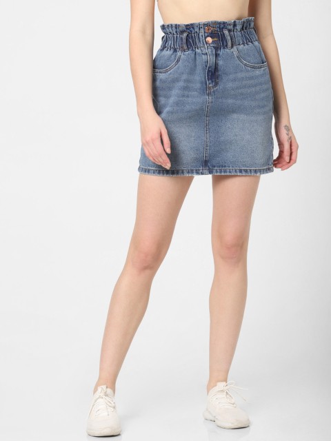

ONLY Women Blue Washed Mini A-Line Denim Skirt