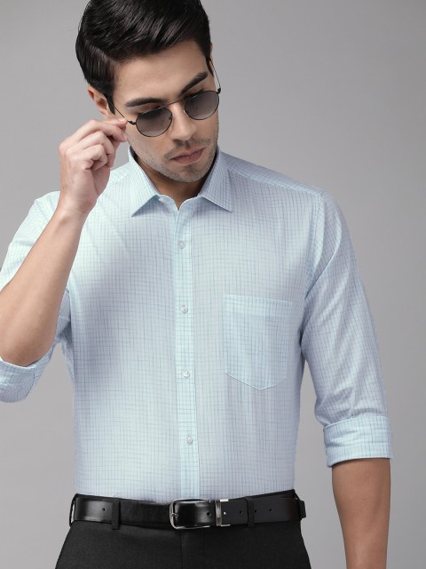 

Van Heusen Men Turquoise Blue & Off-White Slim Fit Checked Formal Shirt