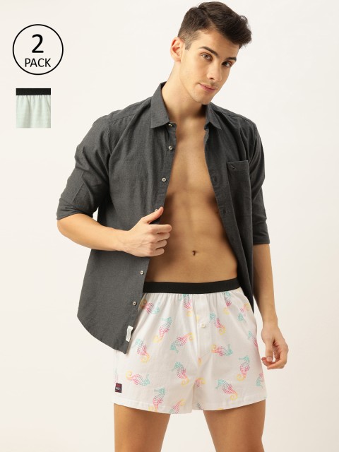 

THE BEAR HOUSE Men Pack of 2 Printed Knitted Boxers TBH-UMZO, White