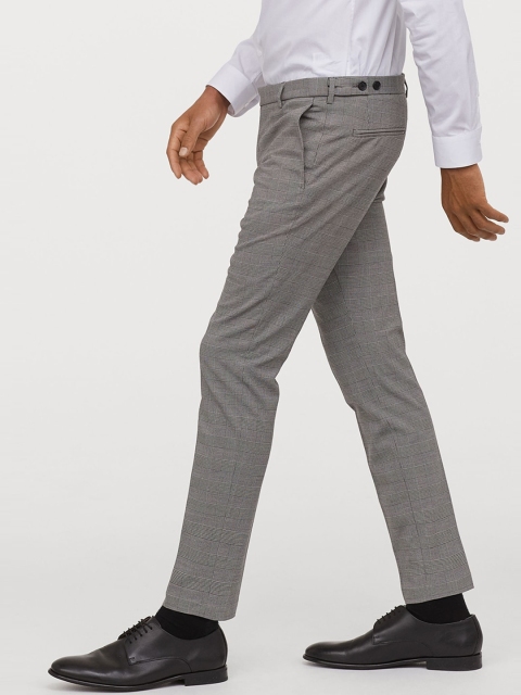 

H&M Men Grey & Black Self Checked Suit Sustainable Trousers Skinny Fit