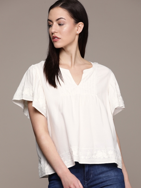 

GAP Women Off-White Solid A-Line Top