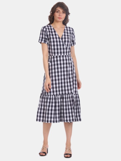 

GAP Women Blue Checked A-Line Dress