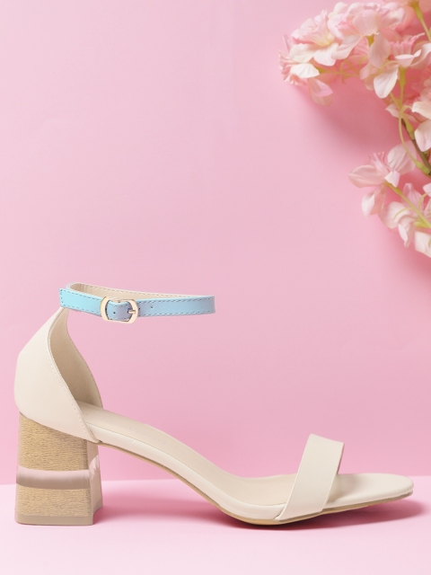 

DressBerry Women Beige & Blue Solid Heels