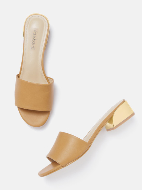 

DressBerry Women Tan Brown Solid Block Heels