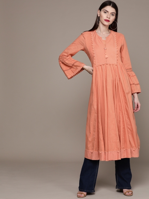 

Ritu Kumar Women Peach-Coloured Self-Checked Anarkali Kurta