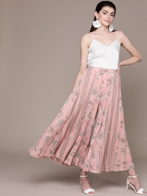 

Ritu Kumar Women Pink & Grey Printed Flared Palazzos