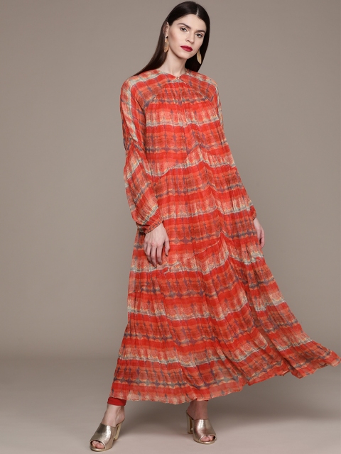 

Ritu Kumar Women Red & Grey Printed A-Line Kurta