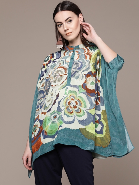 

Ritu Kumar Women Teal Blue & Off-White Printed Kaftan Kurti