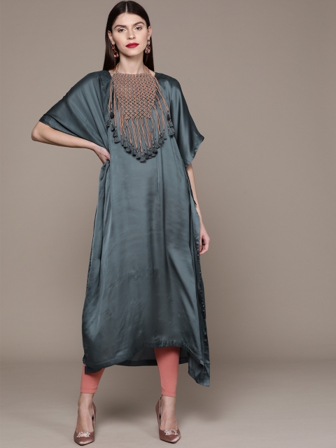 

Ritu Kumar Women Teal Blue Solid Kaftan Kurta With Satin Finish