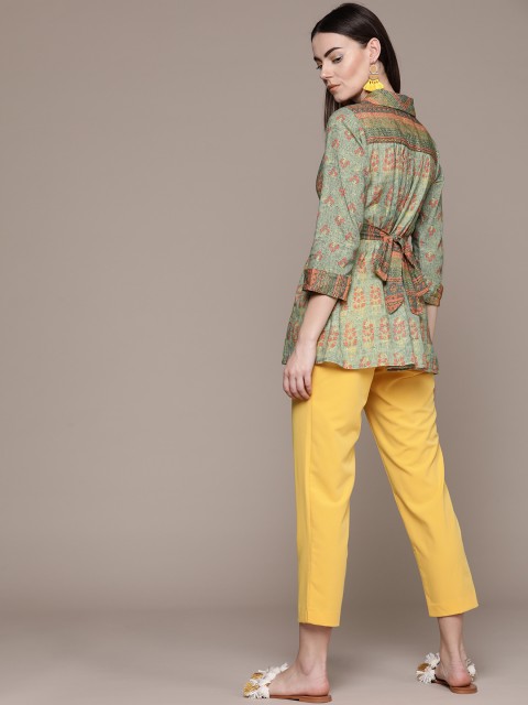 

Ritu Kumar Women Green & Pink Printed A-Line Kurti
