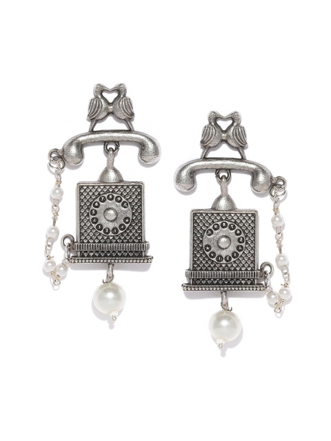 

VIDRUKARIH Silver-Plated & Off-White Quirky Drop Earrings