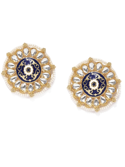 

VIDRUKARIH Gold-Toned & White Circular Meenakari Studded Studs