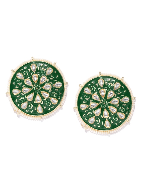 

VIDRUKARIH Green & Off-White Circular Meenakari Studded Studs