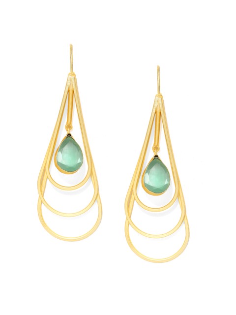 

VIDRUKARIH Gold-Toned & Sea Green Teardrop Shaped Drop Earrings